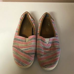 Toms pink, blue, and white slip ons. Size 9.5